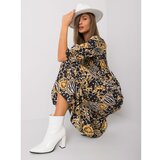 Fashion Hunters Black and yellow maxi dress with a frill Cene