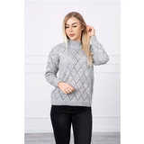 Kesi Sweater high neck with diamond pattern gray