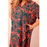 Kesi Włoski Plus Size women's viscose dress with a collar dark green | Shoptok.si