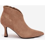 Boto Low Women's Ankle Boots On Heel Eco Suede Beige Jolivra | shoptok.hr