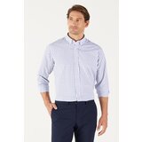 AC&Co / Altınyıldız Classics Men's White-Navy Blue Comfort Fit Comfy Cut Buttoned Collar Cotton Check Shirt. Cene