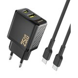 Dudao PD QC 25W GAN STENSKI POLNILEC ZA IPHONE 11 12 13 14 Z USB-C KABLOM, (5000262093) Cene