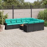  Vrtna garnitura - 11-dijelni set vrtnih sofa od poliratana s jastucima crni - Crna 2x corner+6x centre+2x sofa+1x garden+12x bac | shoptok.hr