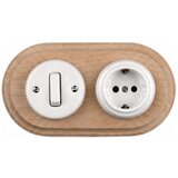  Elhard - Keramički retro prekidač br. 1 i utičnica 230V sa okvirom SCHUKO bela/drvo | Eponuda.com