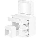  Kozmetički toaletni stolić s ogledalom i LED rasvjetom, 4 ladice + stolica, ModernHome | shoptok.hr
