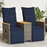 vidaXL Vrtna sofa s mogućnošću naginjanja za 2 osobe sa stolom, siva, poliratan | shoptok.hr
