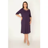 Şans Women's Plus Size Purple Collar Tulle And Lace Detailed Dress