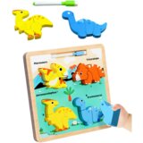  Drvena edukativna slagalica DINOSAURI s pločom za crtanje - TREX | shoptok.hr