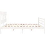  Okvir za krevet s uzglavljem bijeli 200x200 cm od masivnog drva | shoptok.hr