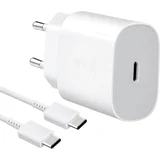 stenski polnilec z enim USB-C vhodom 25W in priloženim USB-C v USB-C kablom bele barve EP-TA800EWE + EP-DA905BWE (OEM pakiranje)