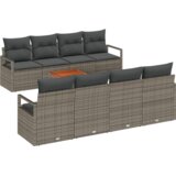 vidaXL 9 delna vrtna sofa garnitura z blazinami siva poli ratan akacija, 2-sedežna vrtna sofa s shrambo in blazinami siva poli ratan | Shoptok.si
