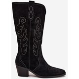 Zazoo Suede Women's Cowboy Boots With Heel Black Karira | shoptok.hr
