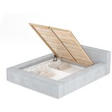 Maison de Rêve Prašno modra oblazinjena zakonska postelja s prostorom za shranjevanje z letvenim dnom 200x200 cm Voliera – | Shoptok.si