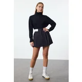 Trendyol Black Contrast Belt Detailed Striped Mini Skirt