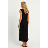Cool & Sexy Women's Black Waist Tie Wrap Midi Dress | Shoptok.si