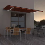 vidaXL Ročno zložljiva tenda z LED lučkami 500x300 cm oranžna in rjava