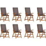 vidaXL Zložljivi vrtni stoli s blazinami, 8 kosov, iz trdnega tikovega lesa - - Rjava - 87.28 - 71.5 x 57 x 104 cm - | Shoptok.si