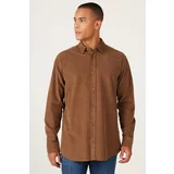 ALTINYILDIZ CLASSICS Men's Mink Comfort Fit Relaxed Cut Concealed Button Collar 100% Cotton Shirt