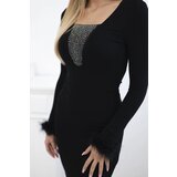 Kesi Knitted dress with fur on cuffs black | Shoptok.si
