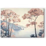 Slika - Landscape with the Ocean Cliffs and Trees in Delicate Pink Shades 30x20 Premium Print | shoptok.hr