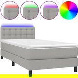 vidaXL Box spring postelja z vzmetnico LED svetlo siva 80x200 cm blago, (20724162) Cene