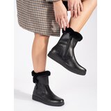 Sergio Leone Women's padded black leather ankle boots with fur | shoptok.hr