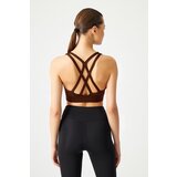 LOS OJOS Brown Push-Up Back Detailed Covered Sports Bra Cene