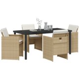 vidaXL 5-dijelni vrtni set za blagovanje s jastučićima bež poly ratan, vrtni stol crni 160x80x73 cm staklo otpornosti na udarce | shoptok.hr