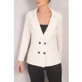 armonika Women's White Line Patterned Four Button Cachet Jacket