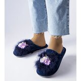 Gemre Navy blue warm slippers with flowers Moly | Shoptok.si