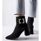 Gemre Black block-heeled ankle boots with rhinestones Alfero | Shoptok.si