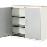 mauser Omara s krilnimi vrati, VxŠ 1180 x 1200 mm, plošča iz umetne mase, 2 polici, čista bela / aluminijasto siva / javor | Shoptok.si