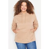 Trendyol Curve Beige Hooded Boyfriend Thin Knitted Sweatshirt | shoptok.hr