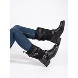 Shelvt Women's black low-heeled ankle boots with buckles | ePonuda.com