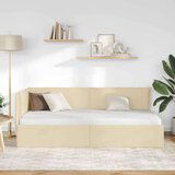  Kutni okvir kreveta s uzglavljem Krema 100 x 200 cm tkanina | shoptok.hr