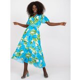 Fashion Hunters One size blue and green pleated dress with a belt Cene