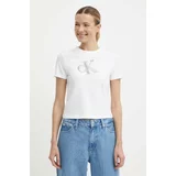 Calvin Klein Jeans Bombažna kratka majica ženska, bela barva, J20J223165