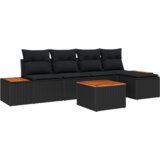 vidaXL 6-dijelni set sofe za vrt s jastučićima Crni Poli ratan Akacija | shoptok.hr