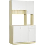 HOMCOM Kuhinjski bife s 4 vrati, 3 omaricami, predalom, stensko enoto in polico iz iverne plošče, 102x48x180 cm, bela in lesena barva, (20754091) | Shoptok.si