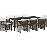  9-dijelni set za blagovanje na otvorenom s jastučićima smeđi poli ratan vrtni stol crn 200x80x73 cm staklo | shoptok.hr
