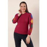 By Saygı Sleeves Arrangement Pattern Front Short Back Long Plus Size Acrylic Sweater Fuchsia. | Shoptok.si