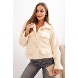 Kesi Włoski Women's jacket with wool, fluffy texture, and decorative buttons ecru Cijene