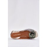 Laura Messi Leather Women's Sandals On A Block Heel With Decorative Flower 2973 White-Black | Shoptok.si