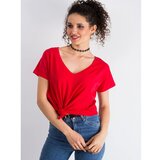 Fashion Hunters Crvena pamučna majica s V izrezom Cene