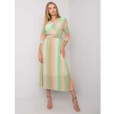 Fashionhunters Green and beige pleated dress with a belt  Cene