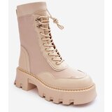 Kesi Beige Leather Women's Chunky Work Ankle Boots Seloma Cijene