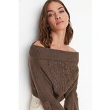 Trendyol Brown Knitted Detailed Knitwear Sweater Cene