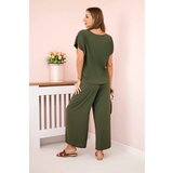Kesi Włoski Viscose set pleated blouse + trousers khaki | Shoptok.si