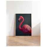 Wallxpert uramljena slika 115228, ružičasti flamingo na tamnozelenoj pozadini, 50 x 70 cm, ram u boji prirodnog drveta Cene