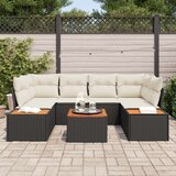  7 kos vrtna sofa set z blazinami črna poli ratan akacija, (22091060) | Shoptok.si